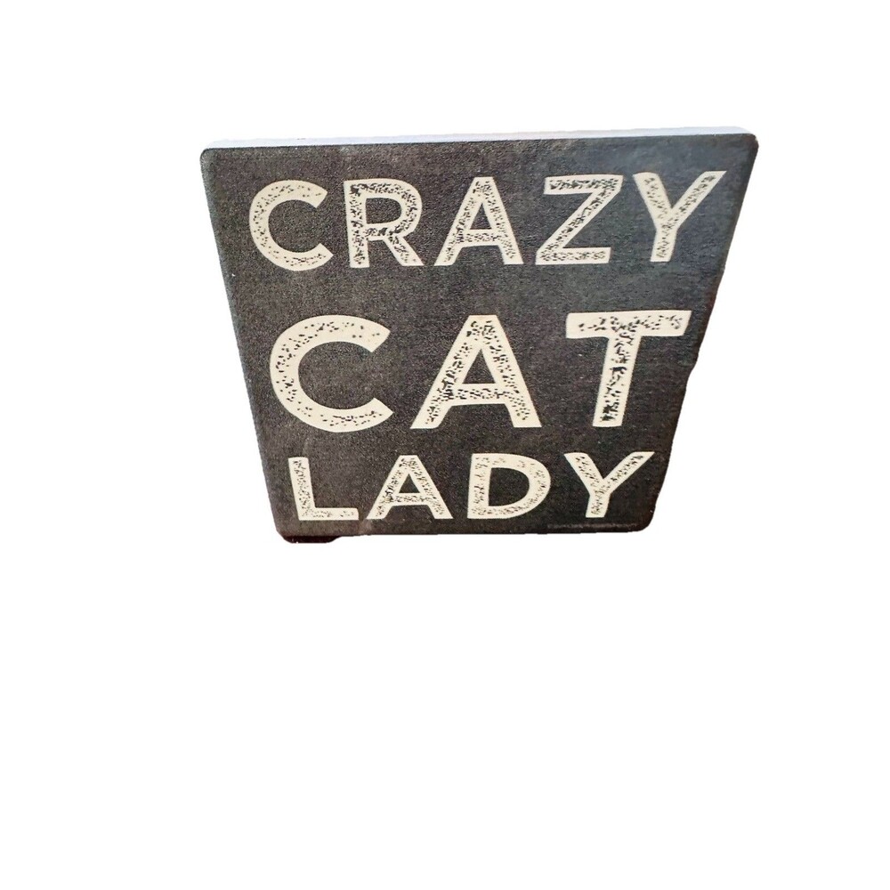 Crazy Cat Lady Tile Coaster 4.25" Square Black Cork Home Decor Art Print Kitty - Picture 2 of 5